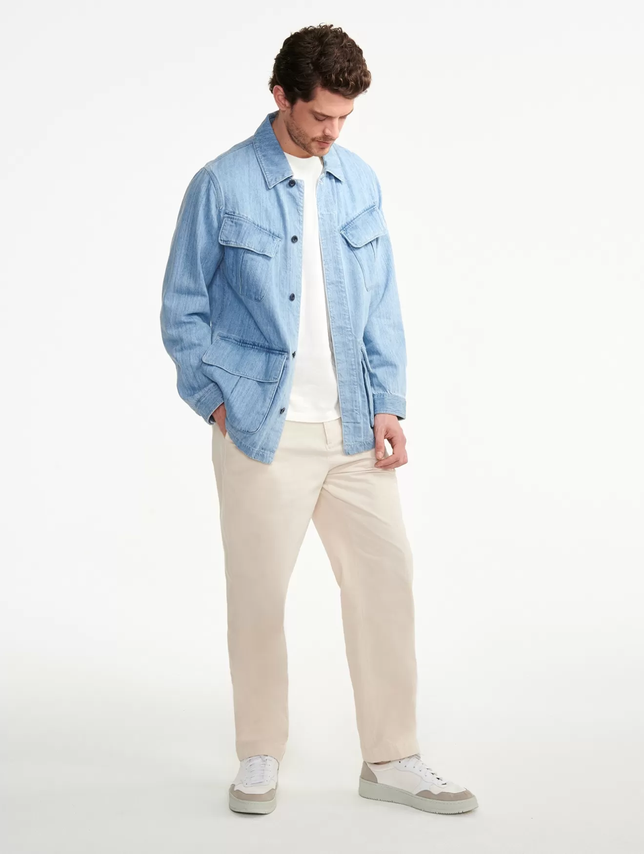 New Aigle Veste Saharienne Denim Mi-Longue Denim Light Bleach