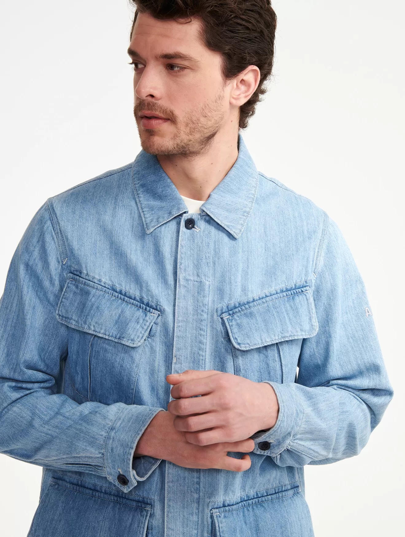 New Aigle Veste Saharienne Denim Mi-Longue Denim Light Bleach